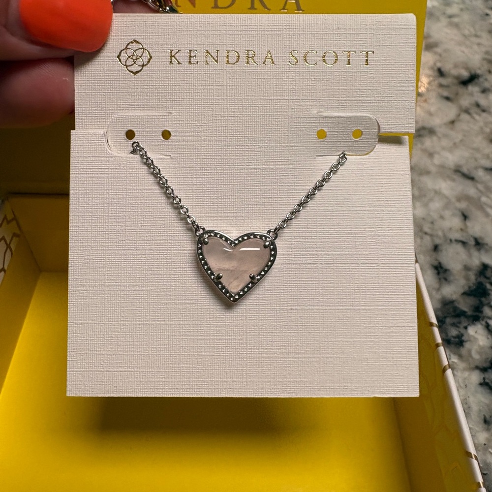 Kendra Scott Silver Heart Pendant Necklace with Pale Pink Stone